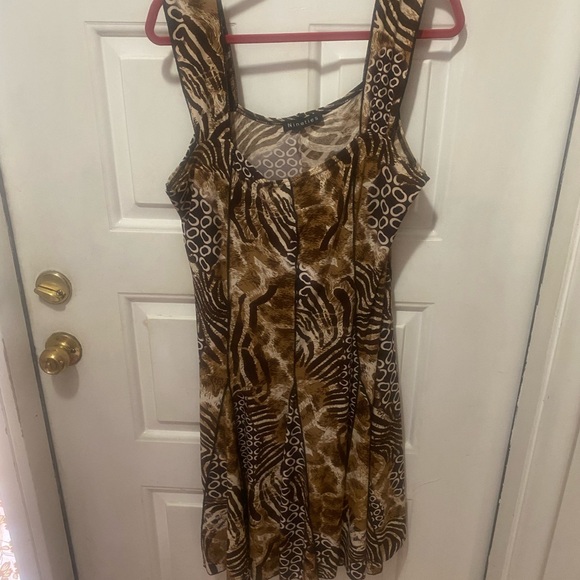 Nineties Scoop Neck Tiger Stripe Sleeveless Dress Fit and Flare Women XL Vintage - Picture 4 of 15